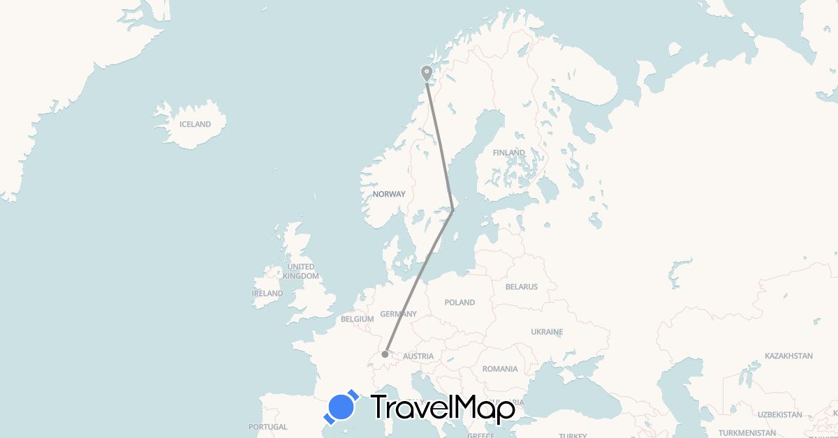 TravelMap itinerary: driving, plane in Switzerland (Europe)